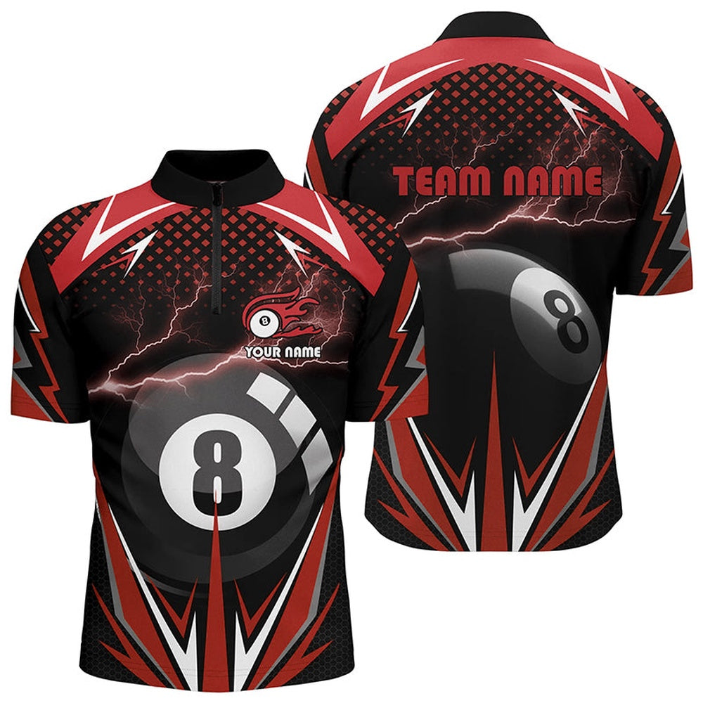 Billiard Polo Shirts, Personalized Billiard 8 Ball Pool Thunder Red Polo Shirts, Custom Billiards 3D Shirts, Billiards Team Shirts