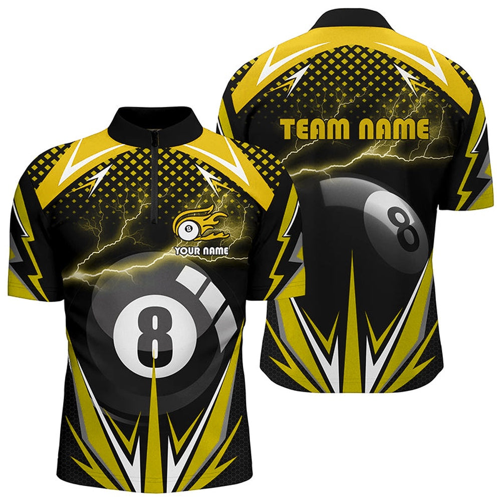 Billiard Polo Shirts, Personalized Billiard 8 Ball Pool Thunder Yellow Polo Shirts, Custom Billiards 3D Shirts, Billiards Team Shirts