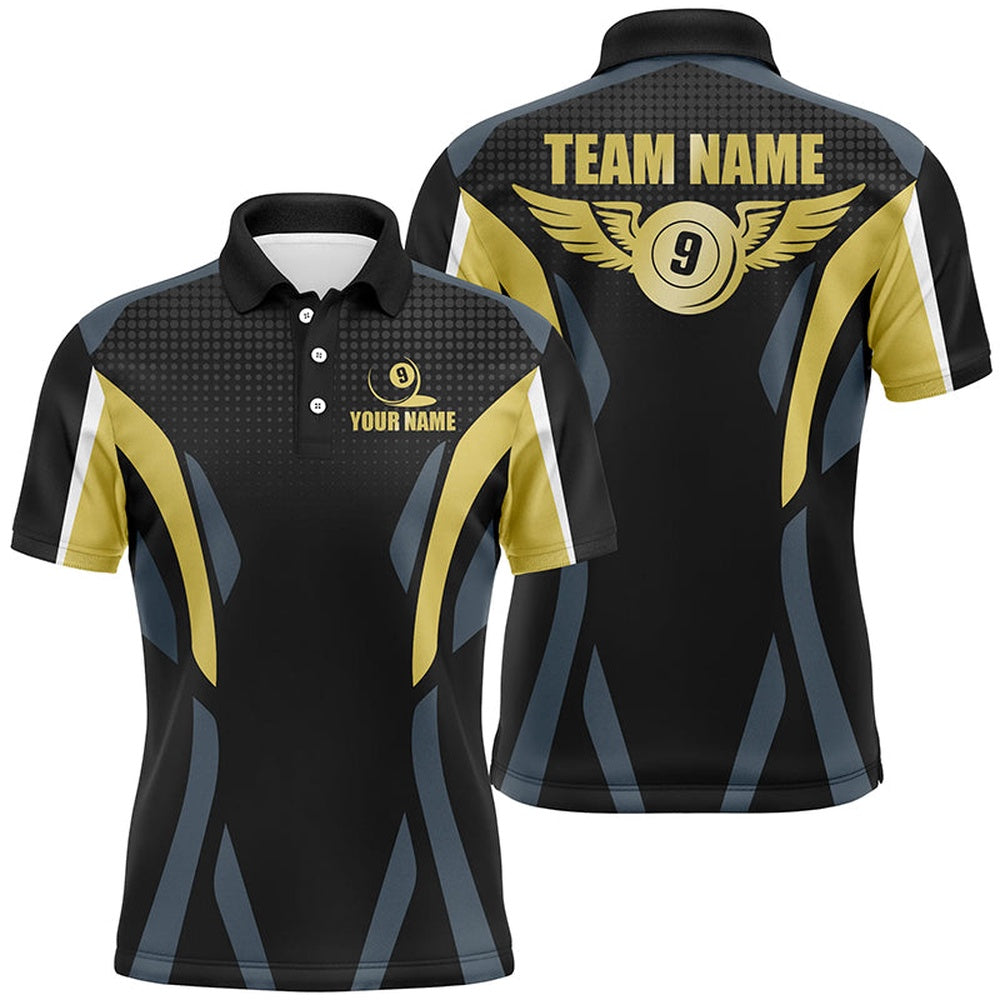 Billiard Polo Shirts, Personalized Billiard 9 Ball Pool 3D Polo Shirts, Custom 9 Ball Wings Billiard Team Shirts, Billiards Team Shirts