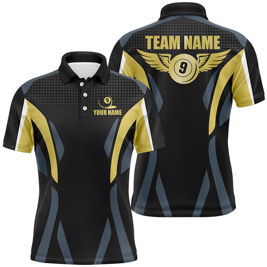 Billiard Polo Shirts, Personalized Billiard 9 Ball Pool 3D Polo Shirts, Custom 9 Ball Wings Billiard Team Shirts, Billiards Team Shirts