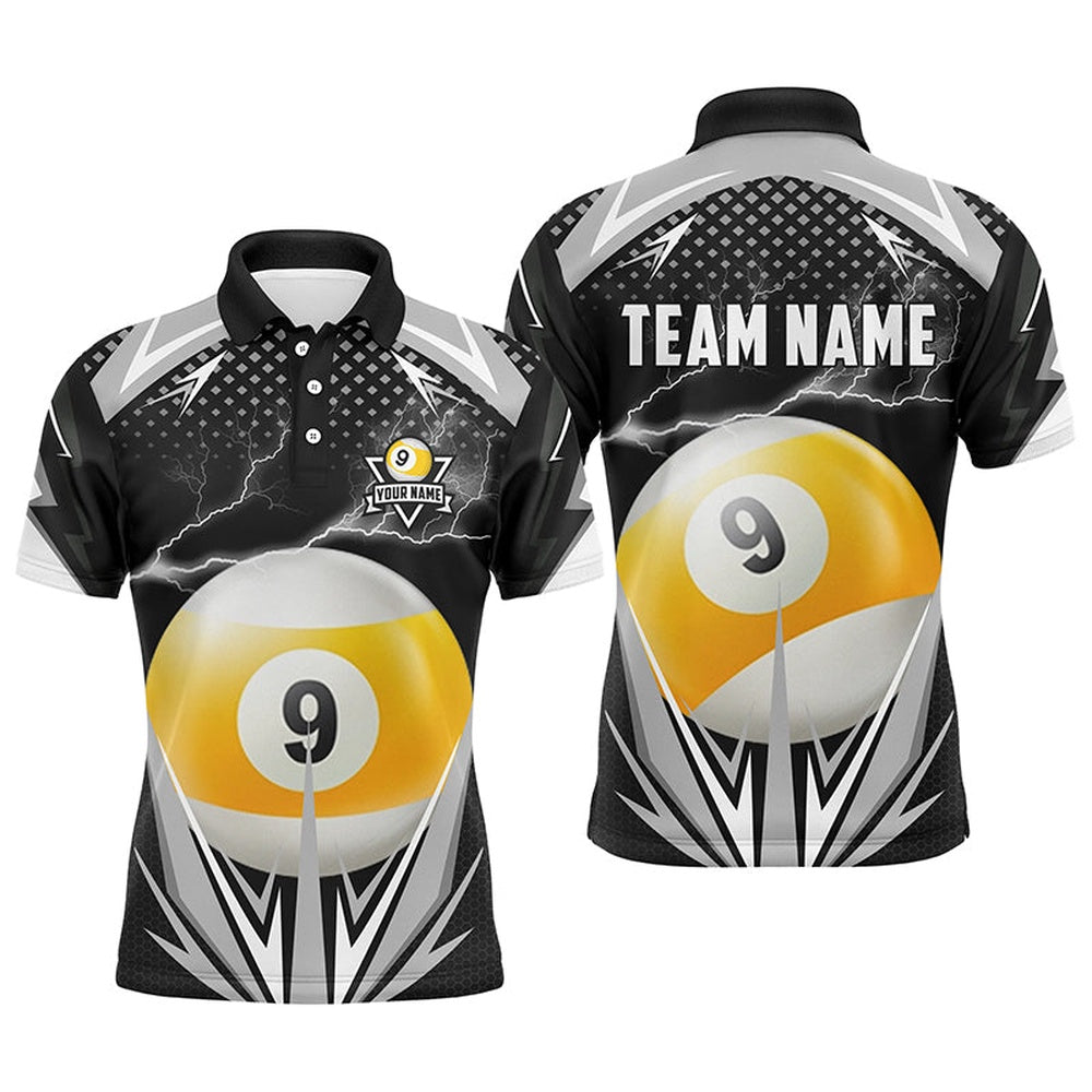 Billiard Polo Shirts, Personalized Billiard 9 Ball Pool Thunder 3D Polo Shirts, Custom Pool Billiards 3D Shirts, Billiards Team Shirts