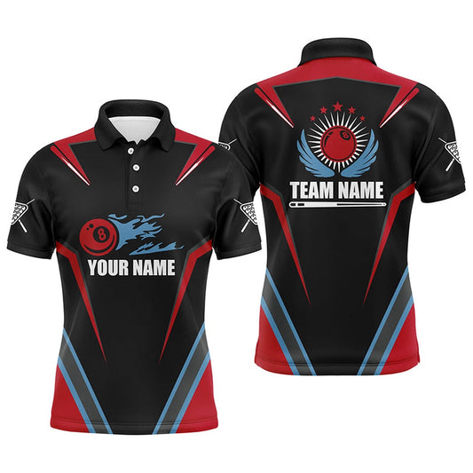Billiard Polo Shirts, Personalized Billiard Ball 8 Flame Polo Shirts, Custom Pool Billiard Jerseys, Billiards Team Shirts