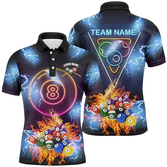 Billiard Polo Shirts, Personalized Billiard Ball 8 Neon Light Printing 3D Polo Shirts, Custom Billiards Shirts, Billiards Team Shirts