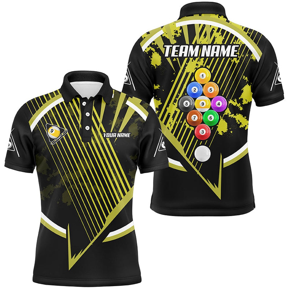 Billiard Polo Shirts, Personalized Billiard Ball 9 Tournat Sport Shirts Custom Yellow 9 Ball Pool Team Jerseys, Billiards Team Shirts