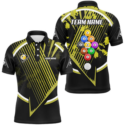 Billiard Polo Shirts, Personalized Billiard Ball 9 Tournat Sport Shirts Custom Yellow 9 Ball Pool Team Jerseys, Billiards Team Shirts