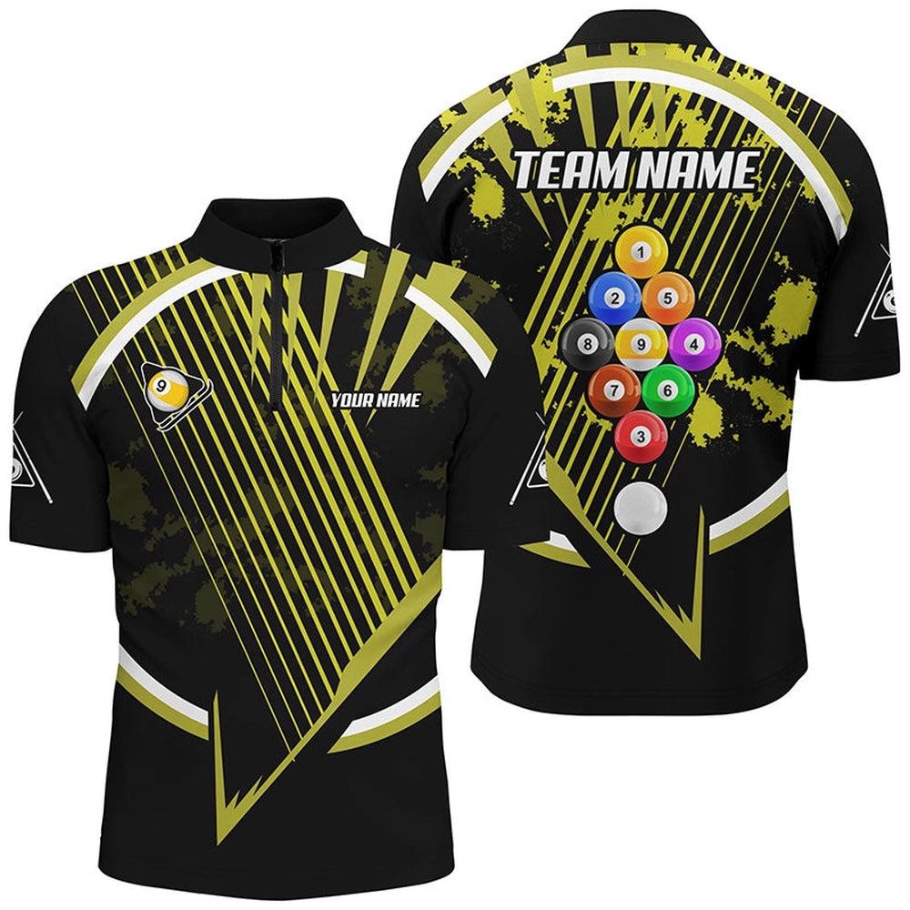 Billiard Polo Shirts, Personalized Billiard Ball 9 Tournat Sport Shirts Custom Yellow 9 Ball Pool Team Jerseys, Billiards Team Shirts