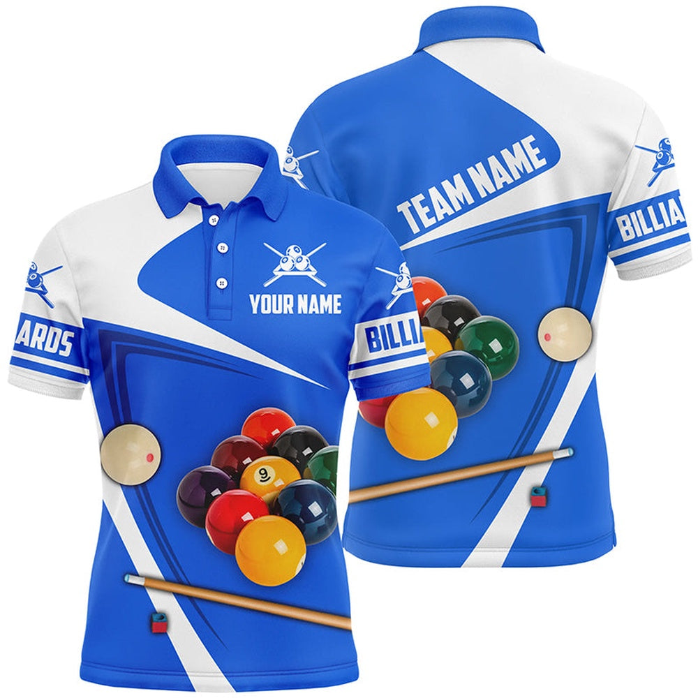 Billiard Polo Shirts, Personalized Billiard Ball Blue Version 3D Polo Shirts Custom Billiard Team Uniform Shirts, Billiards Team Shirts