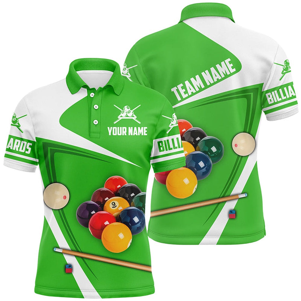 Billiard Polo Shirts, Personalized Billiard Ball Green Version 3D Polo Shirts Custom Billiard Team Uniform Shirts, Billiards Team Shirts