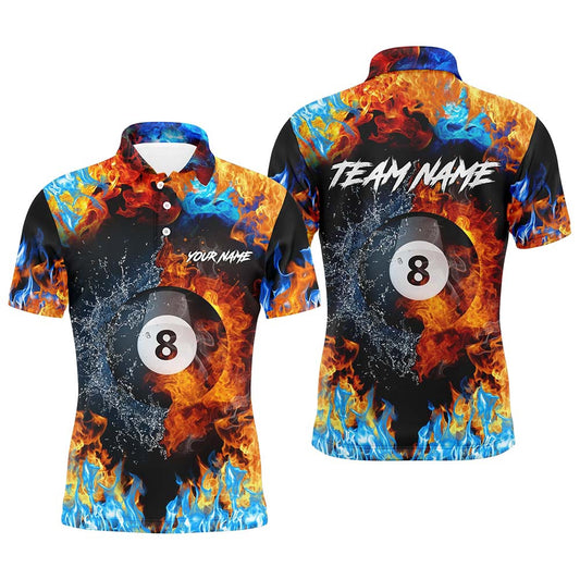 Billiard Polo Shirts, Personalized Billiard Ball In Fire And Water All Over Print 3D Polo Shirts, Billiards Team Shirts