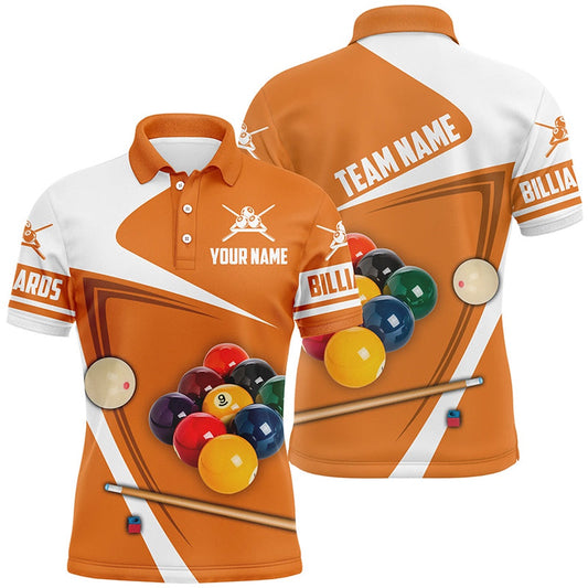 Billiard Polo Shirts, Personalized Billiard Ball Orange Version 3D Polo Shirts Custom Billiard Team Uniform Shirts, Billiards Team Shirts