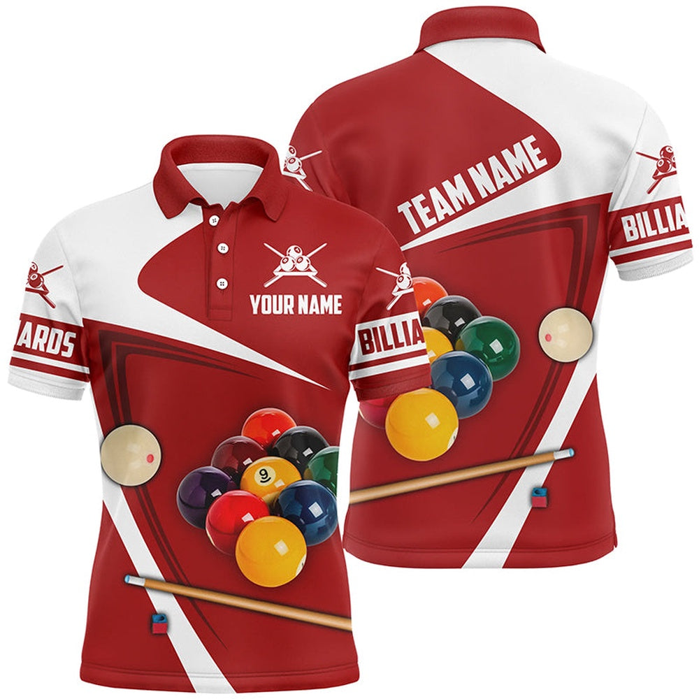 Billiard Polo Shirts, Personalized Billiard Ball Red Version 3D Polo Shirts, Custom Billiard Team Uniform Shirts, Billiards Team Shirts