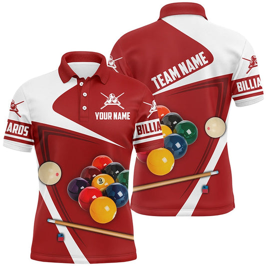 Billiard Polo Shirts, Personalized Billiard Ball Red Version 3D Polo Shirts, Custom Billiard Team Uniform Shirts, Billiards Team Shirts