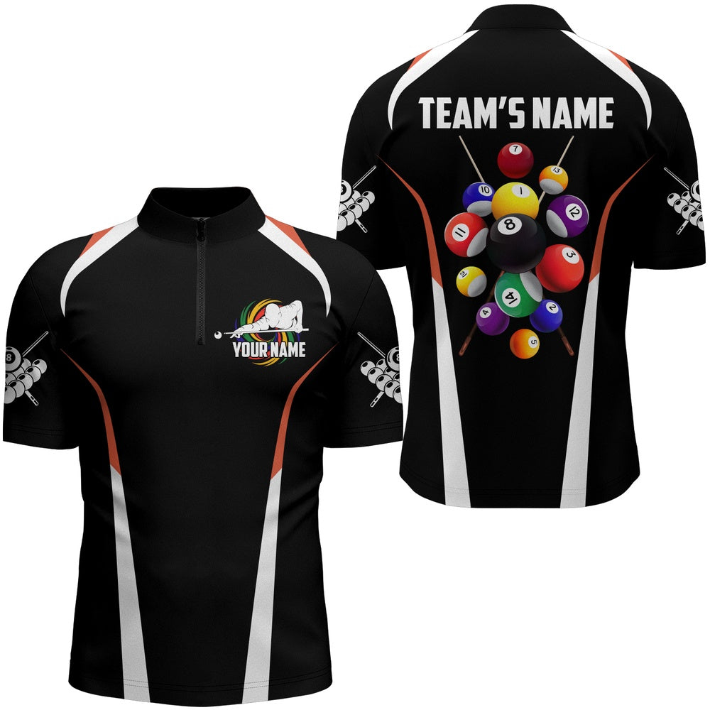 Billiard Polo Shirts, Personalized Billiard Balls 3D Polo Shirts, Black Colors Billiard Players Jerseys, Billiards Team Shirts