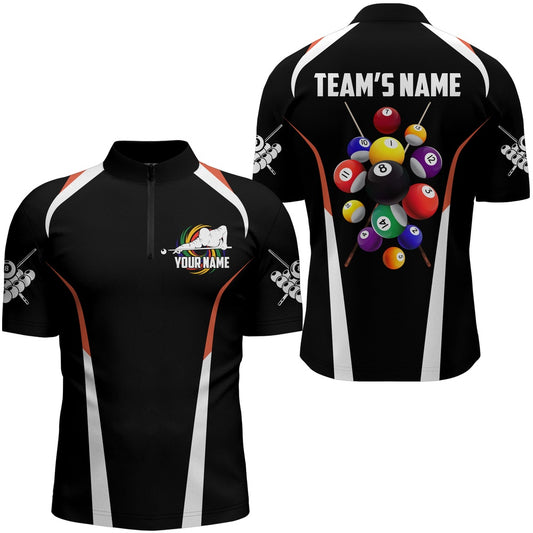 Billiard Polo Shirts, Personalized Billiard Balls 3D Polo Shirts, Black Colors Billiard Players Jerseys, Billiards Team Shirts