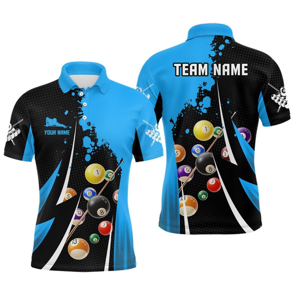Billiard Polo Shirts, Personalized Billiard Balls 3D Print Black Blue Billiard Player Polo Shirts, Billiards Team Shirts