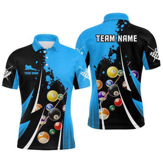Billiard Polo Shirts, Personalized Billiard Balls 3D Print Black Blue Billiard Player Polo Shirts, Billiards Team Shirts