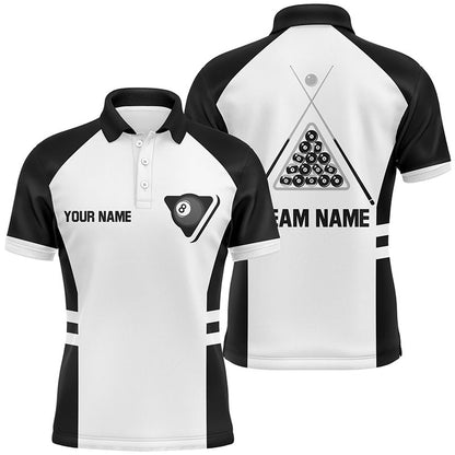 Billiard Polo Shirts, Personalized Billiard Balls 8 Ball Pool White Black Billiard Polo Shirts, Billiard Jerseys, Billiards Team Shirts