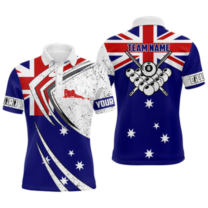 Billiard Polo Shirts, Personalized Billiard Balls Australia Flag Polo Shirts Custom Patriotic Billiard Player Outfit, Billiards Team Shirts