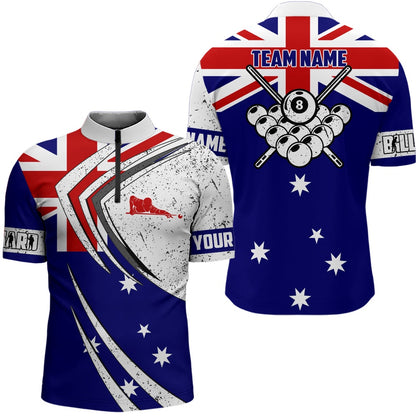Billiard Polo Shirts, Personalized Billiard Balls Australia Flag Polo Shirts Custom Patriotic Billiard Player Outfit, Billiards Team Shirts