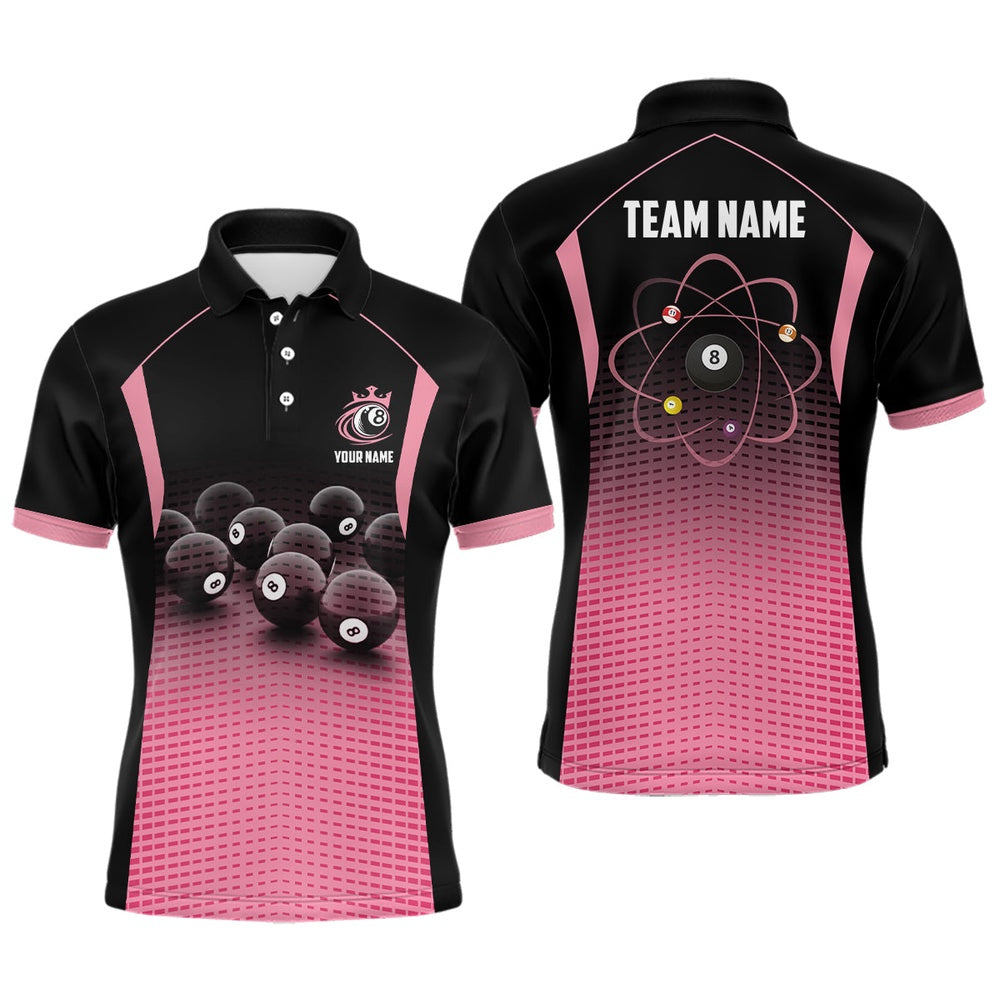 Billiard Polo Shirts, Personalized Billiard Balls Black And Pink Gradient 3D All Over Print Billiard Polo Shirts, Billiards Team Shirts