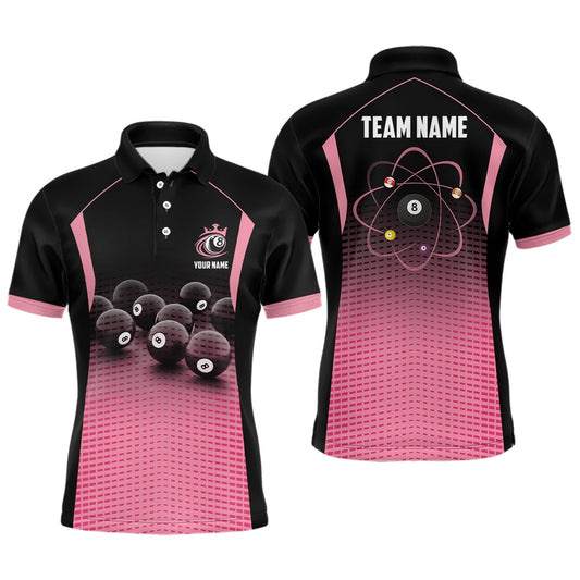 Billiard Polo Shirts, Personalized Billiard Balls Black And Pink Gradient 3D All Over Print Billiard Polo Shirts, Billiards Team Shirts
