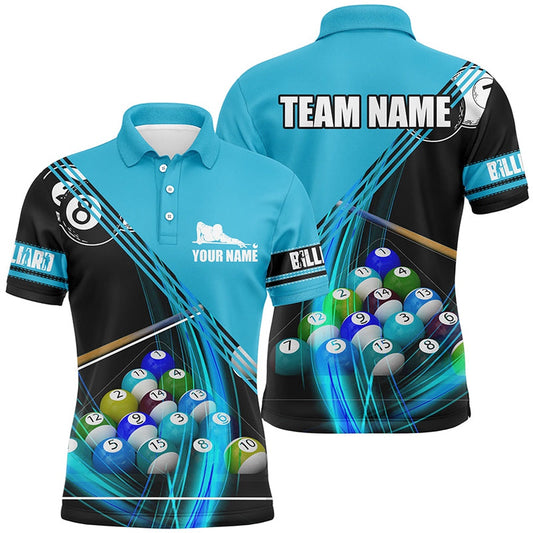 Billiard Polo Shirts, Personalized Billiard Balls Blue 3D Polo Shirts, Custom Player Billiards Pool Jerseys, Billiards Team Shirts