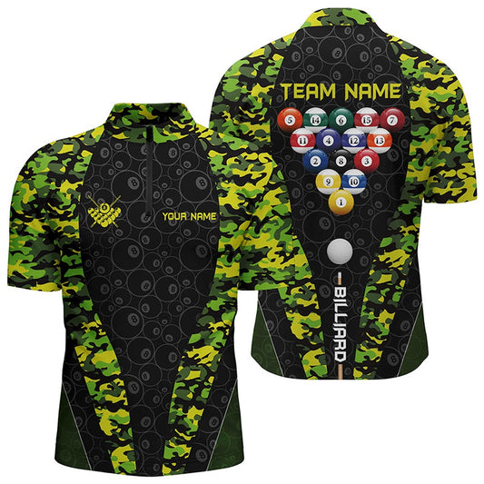 Billiard Polo Shirts, Personalized Billiard Balls Camo Pattern Polo Shirts Custom 8 Ball Team Shirts, Billiards Team Shirts