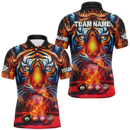 Billiard Polo Shirts, Personalized Billiard Balls Fire Tiger 3D Printed Billiard Shirts, Unique Team Billiard Jerseys, Billiards Team Shirts