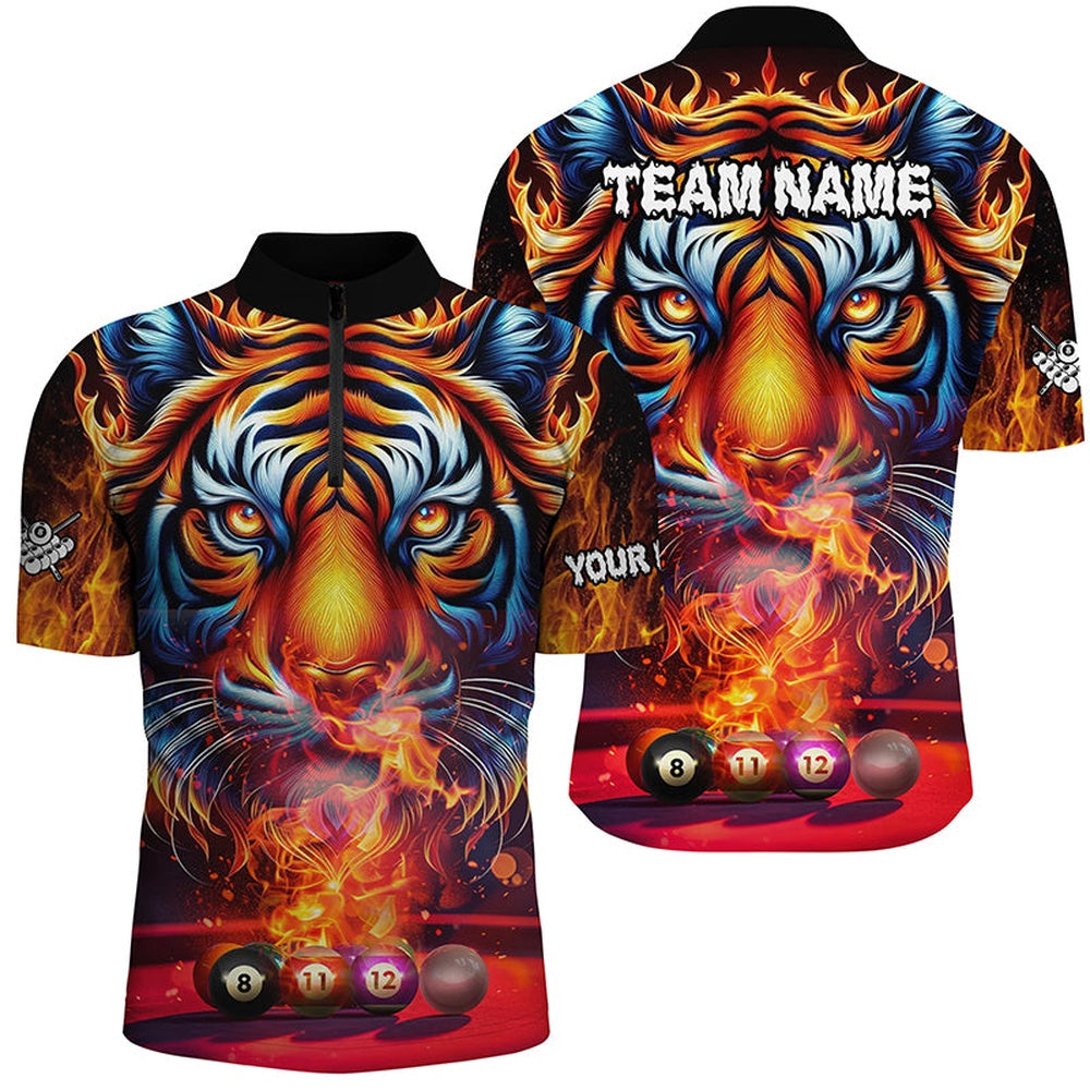 Billiard Polo Shirts, Personalized Billiard Balls Fire Tiger 3D Printed Billiard Shirts, Unique Team Billiard Jerseys, Billiards Team Shirts
