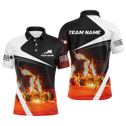 Billiard Polo Shirts, Personalized Billiard Balls Flame 3D Polo Shirts, Custom 8 Ball Pool Billiards Jerseys, Billiards Team Shirts