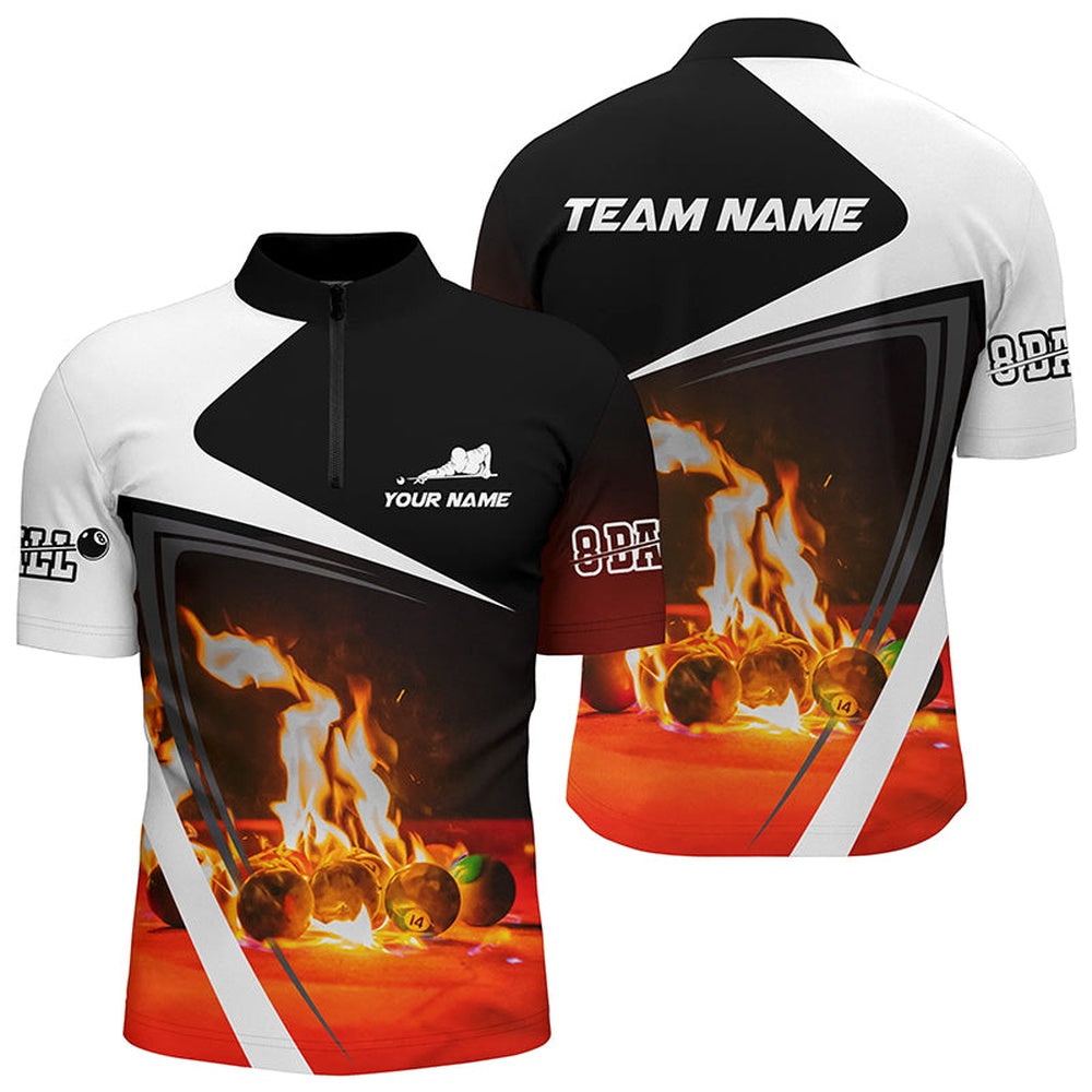 Billiard Polo Shirts, Personalized Billiard Balls Flame 3D Polo Shirts, Custom 8 Ball Pool Billiards Jerseys, Billiards Team Shirts