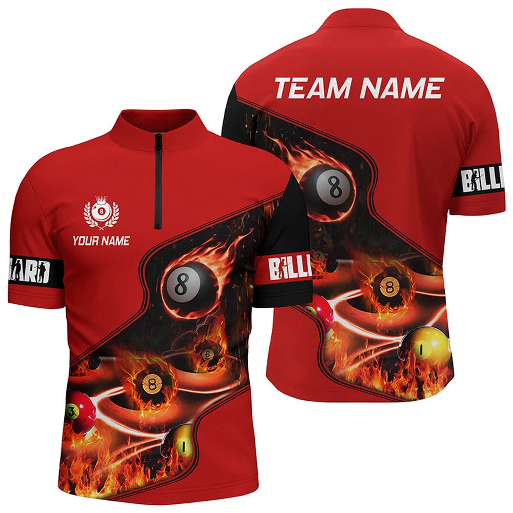Billiard Polo Shirts, Personalized Billiard Balls Flame 3D Polo Shirts Custom Jersey Red Pool Player, Billiards Team Shirts