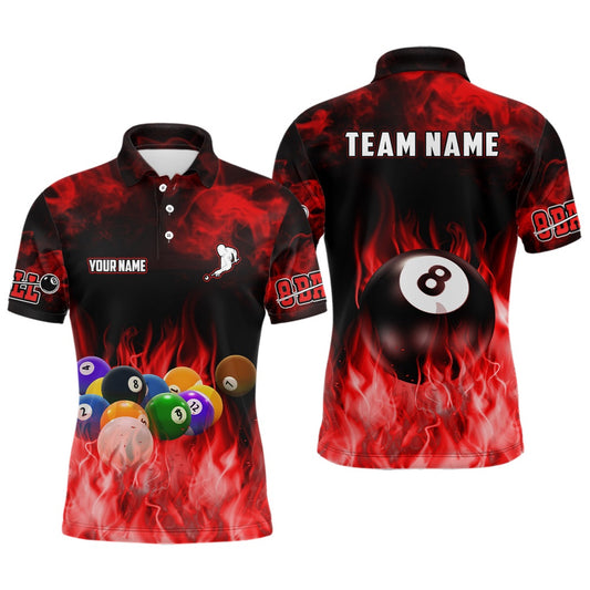 Billiard Polo Shirts, Personalized Billiard Balls Flame Billiard Red 3D Polo Shirts, Billiards Team Shirts