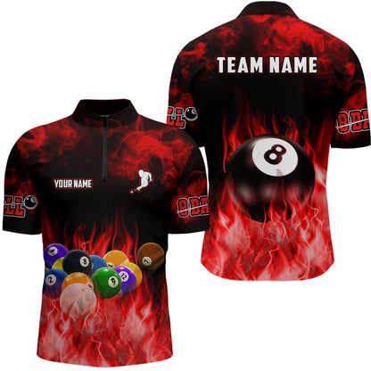 Billiard Polo Shirts, Personalized Billiard Balls Flame Billiard Red 3D Polo Shirts, Billiards Team Shirts