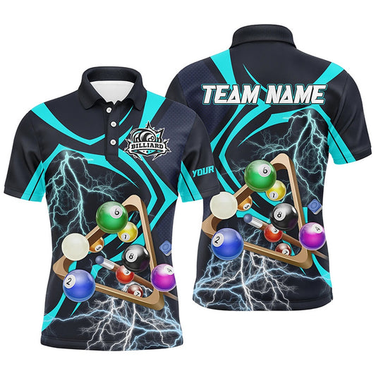 Billiard Polo Shirts, Personalized Billiard Balls Lightning Thunder Full Printing 3D Polo Shirts Best Billiard Shirts, Billiards Team Shirts