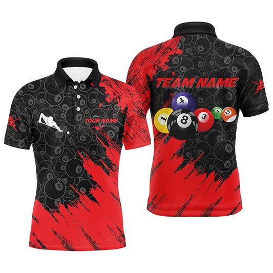 Billiard Polo Shirts, Personalized Billiard Balls Paint Red 3D Polo Shirts, 8 Ball Pattern Billiards Jerseys, Billiards Team Shirts