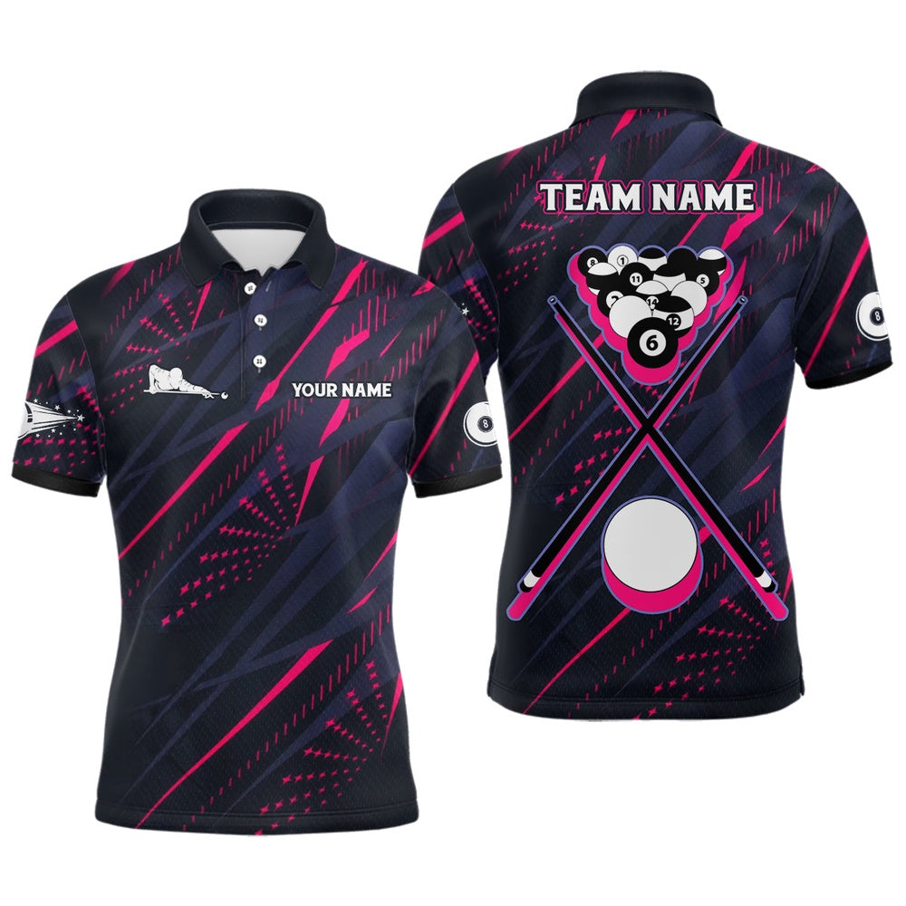 Billiard Polo Shirts, Personalized Billiard Balls Pink 3D Polo Shirts, Custom 8 Ball Pool Billiards Jerseys, Billiards Team Shirts