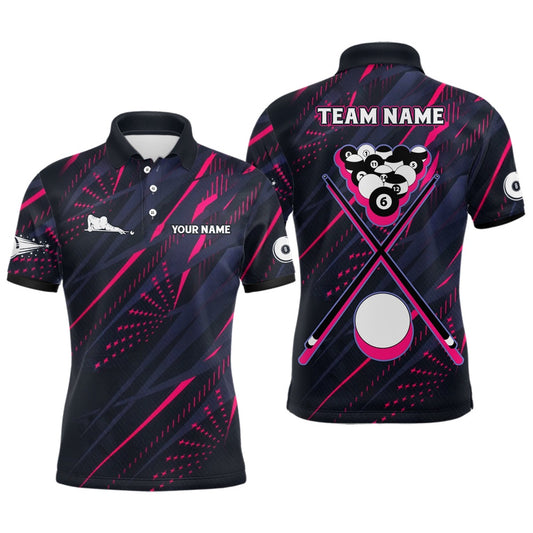 Billiard Polo Shirts, Personalized Billiard Balls Pink 3D Polo Shirts, Custom 8 Ball Pool Billiards Jerseys, Billiards Team Shirts