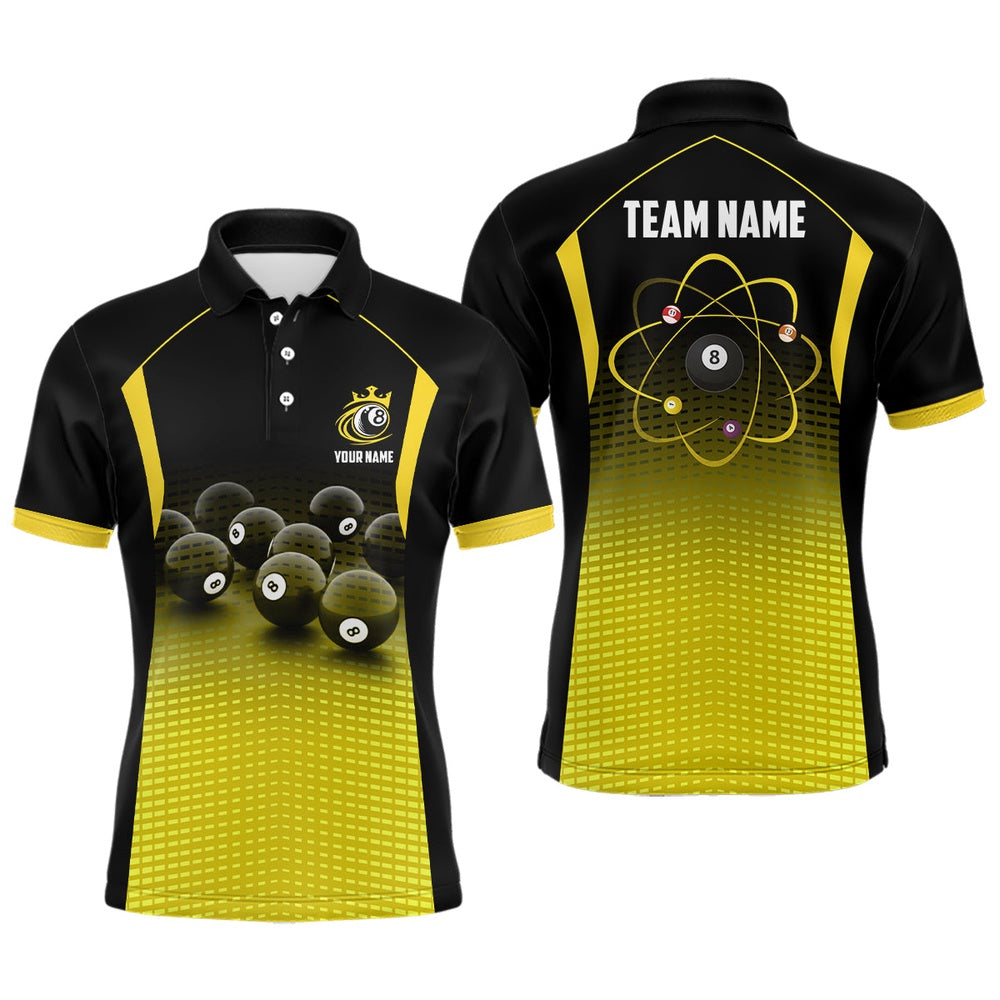 Billiard Polo Shirts, Personalized Billiard Balls Pool With Yellow Black Gradient Billiard Polo Shirts, Billiards Team Shirts
