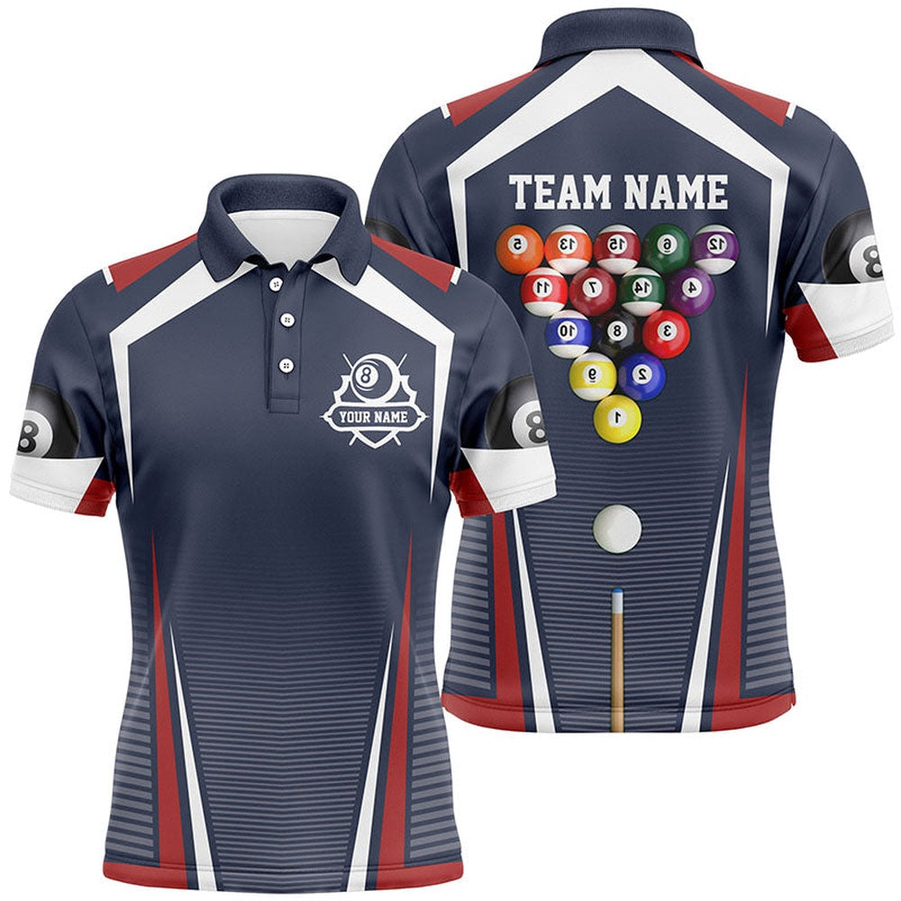 Billiard Polo Shirts, Personalized Billiard Balls Red Blue Sports Style Polo Shirts, 8 Ball Billiards Jerseys, Billiards Team Shirts