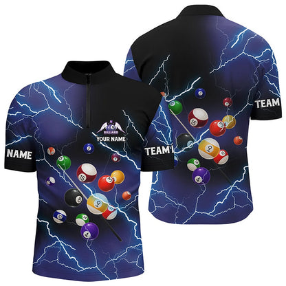 Billiard Polo Shirts, Personalized Billiard Balls Thunder Lightning Purple Version Custom Name 3D Polo Shirts, Billiards Team Shirts