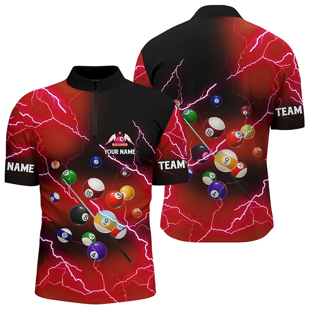 Billiard Polo Shirts, Personalized Billiard Balls Thunder Lightning Red Version Custom Polo Shirts, Billiards Team Shirts