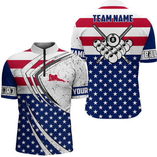 Billiard Polo Shirts, Personalized Billiard Balls Usa Flag Polo Shirts Patriotic Pool Player Outfit, Billiards Team Shirts