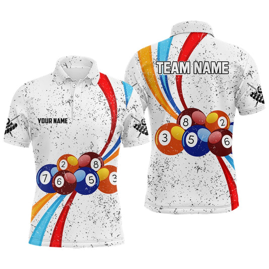 Billiard Polo Shirts, Personalized Billiard Balls White Grunge 3D Polo Shirts, Custom 8 Ball Pool Jerseys, Billiards Team Shirts