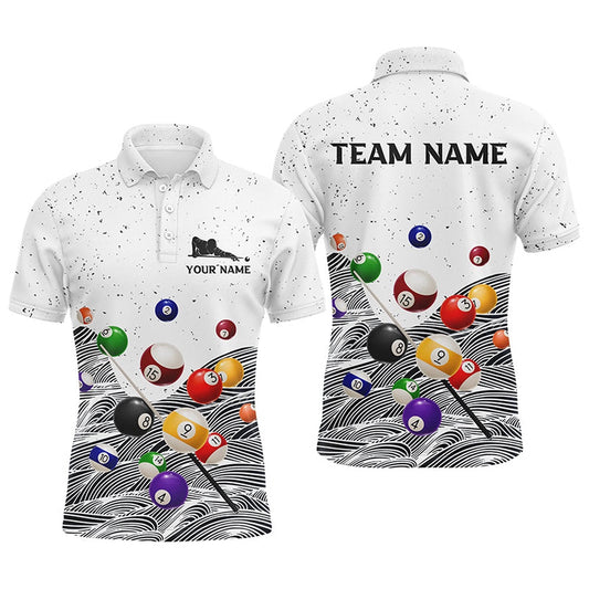 Billiard Polo Shirts, Personalized Billiard Balls White Grunge Polo Shirts, Custom Player Billiards Pool Jerseys, Billiards Team Shirts