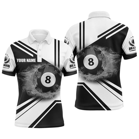 Billiard Polo Shirts, Personalized Billiard Black 8 Ball Flame Billiard Polo & Quarter Zip Shirts, Billiards Team Shirts