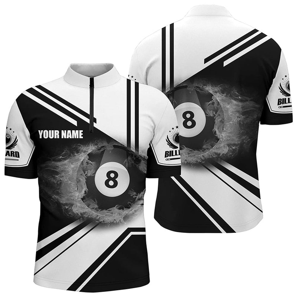 Billiard Polo Shirts, Personalized Billiard Black 8 Ball Flame Billiard Polo & Quarter Zip Shirts, Billiards Team Shirts