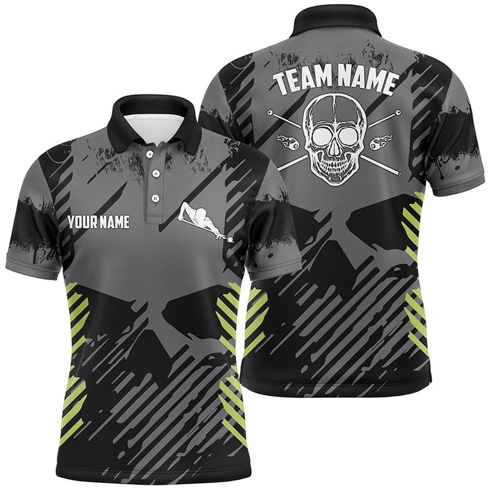 Billiard Polo Shirts, Personalized Billiard Black Green Skull All Over Print Polo Shirts Custom Player Gifts, Billiards Team Shirts