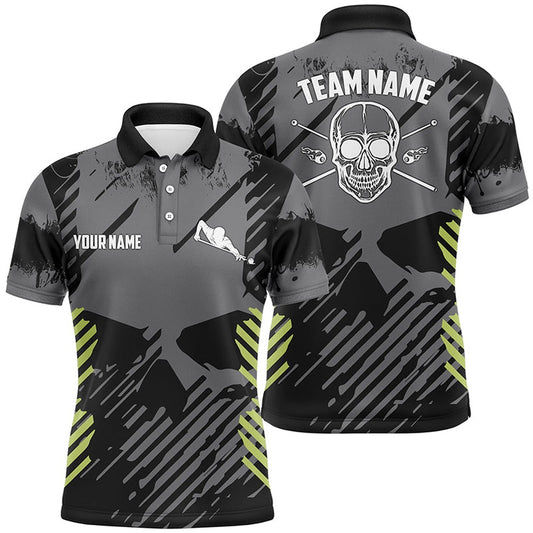Billiard Polo Shirts, Personalized Billiard Black Green Skull All Over Print Polo Shirts Custom Player Gifts, Billiards Team Shirts