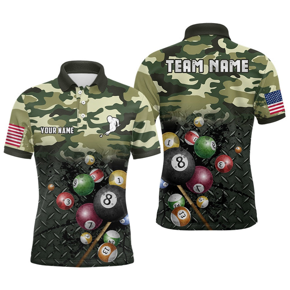 Billiard Polo Shirts, Personalized Billiard Camouflage Flag Polo Shirts, Custom Billiard Pool Balls Jerseys, Billiards Team Shirts